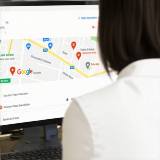 SEO expert analyzing Toledo Google Maps rankings with local landmarks in background.