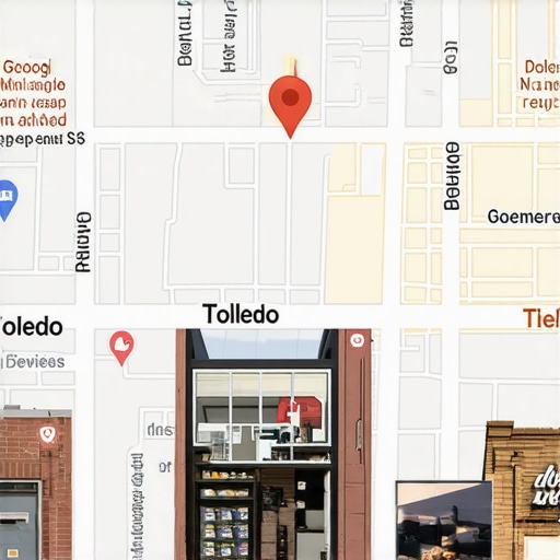 Google Maps interface highlighting Toledo business with reviews and photos.