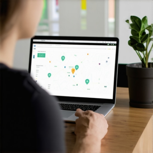 Person managing local SEO tools on a laptop with Toledo city map in background.