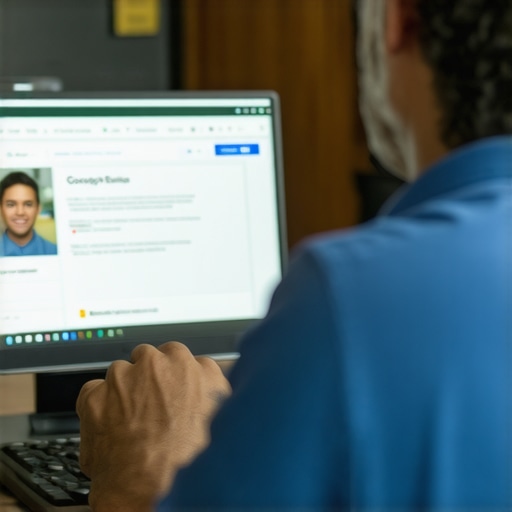 Optimizing GMB Profile in Toledo Toledo business owner working on Google My Business profile on a laptop.