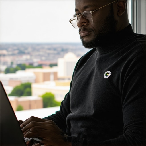 Updating GMB Profile in Toledo Business owner editing Google My Business profile on laptop with Toledo cityscape