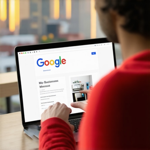 Person updating Toledo business profile on computer with city skyline
