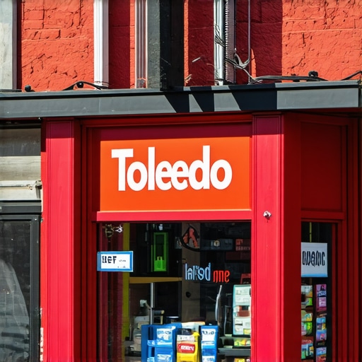 Colorful Toledo storefront with prominent signage