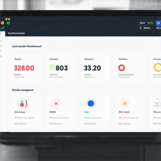 Modern SEO Dashboard Showing Local Map Rankings Laptop displaying local SEO charts and review management tools for Toledo