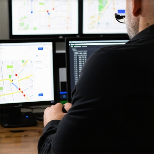 Person reviewing local SEO analytics and Toledo maps on computer screens.