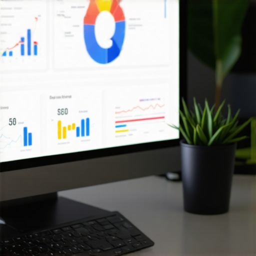 A person analyzing local SEO metrics on a computer monitor with charts and graphs.