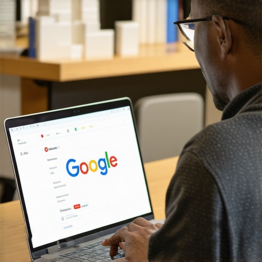 Business owner editing Google Business Profile with Toledo landmarks in background.