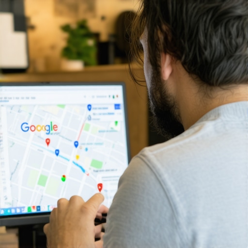 A person editing their Google Business profile on a laptop in a local Toledo shop setting.