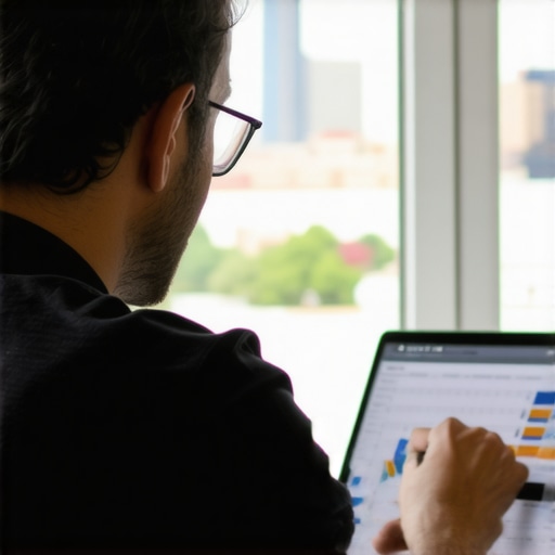 Business owner reviewing local SEO analytics on their laptop with Toledo city skyline