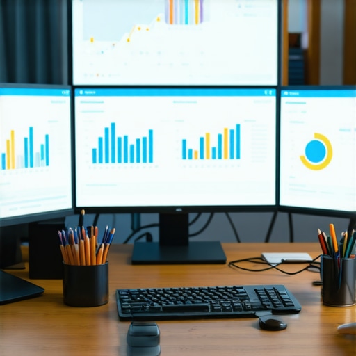 A workspace with multiple screens displaying SEO analytics for Toledo businesses