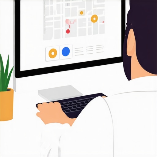 Business owner working on Google profile optimization with maps and charts